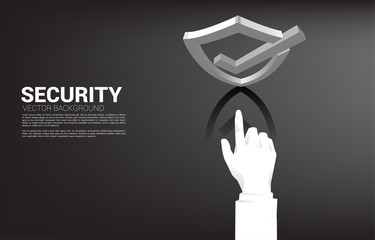 Poster - businessman point finger at 3D Protection shield icon. concept of guard security and safety