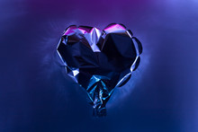 Background With Abstrackt Balloon Heart Of Purple And Blue Neon Lights . Backdrop For Your Design. Trendy Color 2020. Valentines Day/ Love Concept