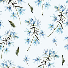 Watercolor Blue Wildflowers Seamless Pattern, Natural Summer Texture