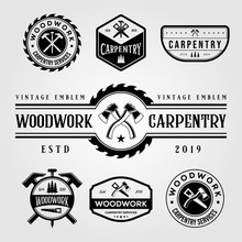 Set Of Carpentry Woodwork Vintage Logo Craftsman Vector Illustration Design