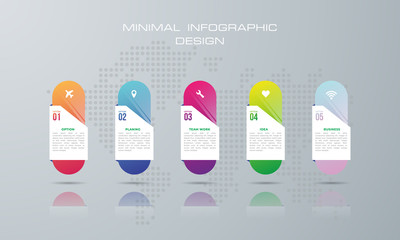 Infographic template with 5 options, workflow, process chart,Timeline infographics design vector can be used for workflow layout, diagram, annual report, web design, steps or processes. - Vector.