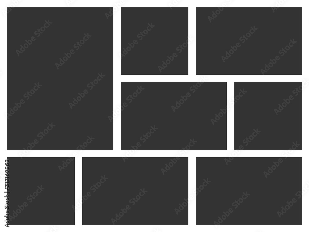 Collage frames layout for photo. 8 parts. Vector photo collage template for images montage.