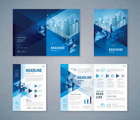 Wall Mural - cover book design set, abstract blue geometric triangle background vector