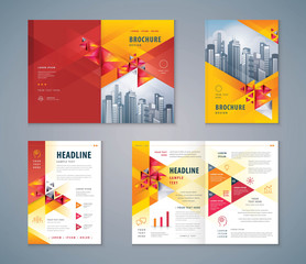Wall Mural - cover book design set, abstract red geometric triangle background vector