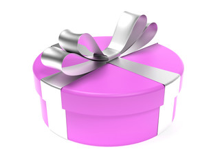 Wall Mural - Round violet gift box with silver ribbon bow