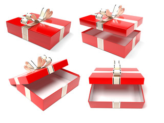 Wall Mural - Red gift box with silver ribbon bow. Set