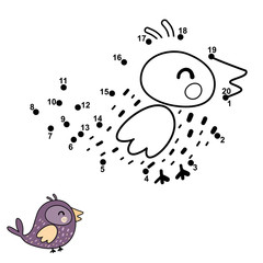 Sticker - Connect the dots, draw and color a funny bird