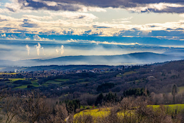 Country landscape in France in December.