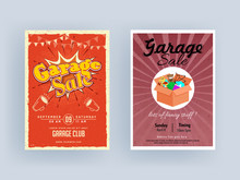 Retro Garage Sale Flyer Or Template Design With Event Details In Two Color Abstract Background.