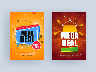 Wall Mural - limited offer or stock mega deals sale template or flyer set in brown and yellow abstract background