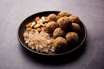 Wall Mural - sweet Dink laddu also known as Dinkache ladoo or gond ke laddoo made using edible gum with dry fruits 