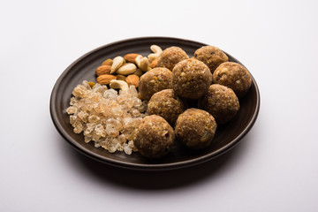 Wall Mural - sweet Dink laddu also known as Dinkache ladoo or gond ke laddoo made using edible gum with dry fruits 