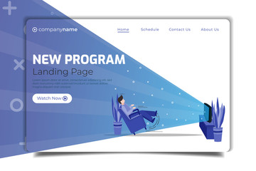 television new program promotion for landing page, watching television illustration, surprised peopl