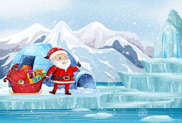 Wall Mural - Christmas scene with santa in northpole