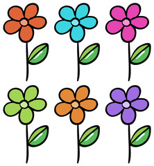 Wall Mural - Isolated set of flower in different colors