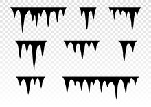 Set Of Snow Icicles. Melting Icicles. Paint Dripping. Dripping Liquid. Paint Flows. Current Paint, Stains. Current Inks. Stalactites Outgrowths. Mineral Formations. Vector Illustration. 