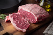raw block meat of sirloin steak