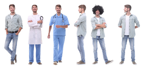 Wall Mural - collage doctor and young man isolated on white