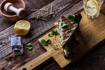 Wall Mural - Avocado toasts with grilled herbed tofu, plant based snack