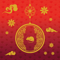 Poster - happy new year chinese with rat and decoration vector illustration design