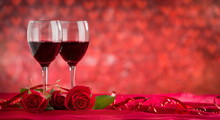 Red Wine Glasses And Roses