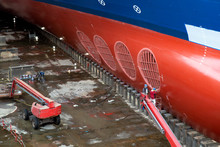 Ship In Dry Dock In A Port For Repairs