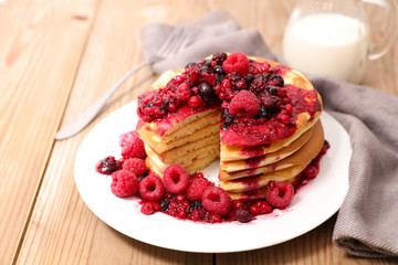 Wall Mural - stack of pancake with berry fruit