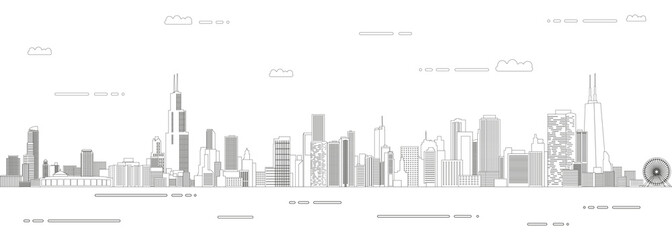 Wall Mural - Chicago cityscape line art style vector poster illustration. Travel background