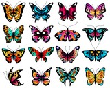 Fototapeta Motyle - Butterfly. Colorful stylized butterflies with openwork wings, different summer flying insects. Romantic wedding card vector elements