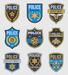 © YummyBuum - Police badges. Officer government badge, special police security medallion and federal agent signs, policeman insignia vector set