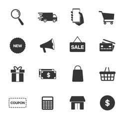 Wall Mural - Online shopping icons set, payment elements vector illustration