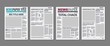 Newspaper column. Printed sheet of news paper with article text and headline publication design vector press templates