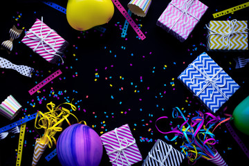 Wall Mural - let's celebrate party concepts with colorful anniversary prop on dark with copy space background