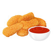 set of tasty chicken nuggets with ketchup on white background. Cartoon style. Vector illustration. Isolated on white. Object for packaging, advertisements, menu.