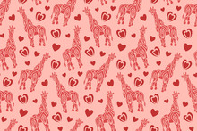 Funny Art With Stylized Giraffes And Heart Shapes