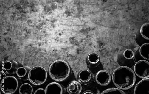 Mechanic Tools Set On Metal Background Vintage Style Image Of Blank Space On Metal Lot Of Old Tools Copy Space Car Service And Repair Concept Tools On Working Table Buy This