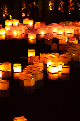 Floating water lanterns on the lake during New Year's lantern festival in Netherlands