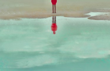 Man alone with the sea, sad, depression, loneliness, surreal painting