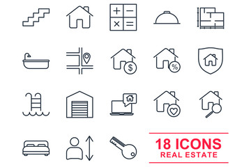 Poster - Real Estate Set icon template color editable. Real Estate pack symbol vector sign isolated on white background illustration for graphic and web design.