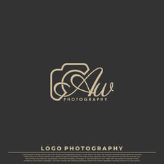 Wall Mural - Initial Letter AW with camera. Logo photography simple luxury vector.