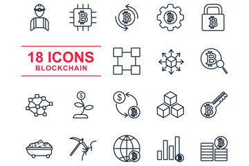 Poster - Blockchain Set icon template color editable. Blockchain cryptocurrency pack symbol vector sign isolated on white background illustration for graphic and web design.