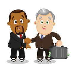 African american bearded man, ceo shaking hands with aged, elderly man, banker, business partner.