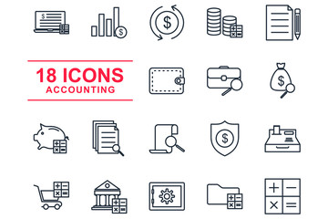 Fototapete - Accounting Set icon template color editable. Accounting Finance pack symbol vector sign isolated on white background illustration for graphic and web design.