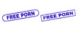 Blue rectangle and rounded FREE PORN watermark. Flat vector scratched stamps with FREE PORN message inside rectangle frame and rounded rectangle frames. Watermark with scratched surface,
