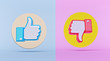 Like and dislike buttons on abstract background. modern minimal symbols horizontal banner. social media feedback concept. 3d rendering