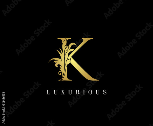 Cuadros en Lienzo Golden K Luxury Logo Icon, Classic K Letter Logo Design.