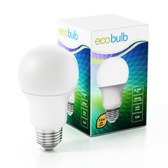 LED lightbulb and generic package design isolated on white background. 3D illustration