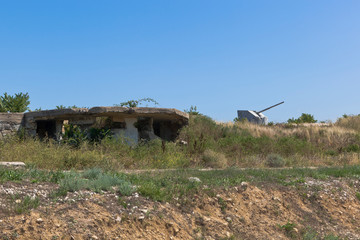 Remains of strengthening battery No. 2 and the coastal turret guns of the Great Patriotic War near the Konstantinovsky ravelin in the hero city of Sevastopol, Crimea