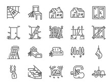 Abandoned House Line Icon Set. Included Icons As Shabby, Old, Broken, Damaged, Scary, Dilapidated And More.