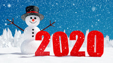 Happy Smiling Snowman And New Year 2020 Text, Happy New Year! 